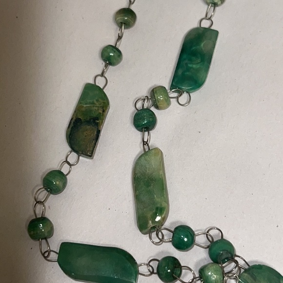 Nephrite Jade Green Beaded Chain Carved Sun God Pendent Vintage Necklace - Picture 7 of 8